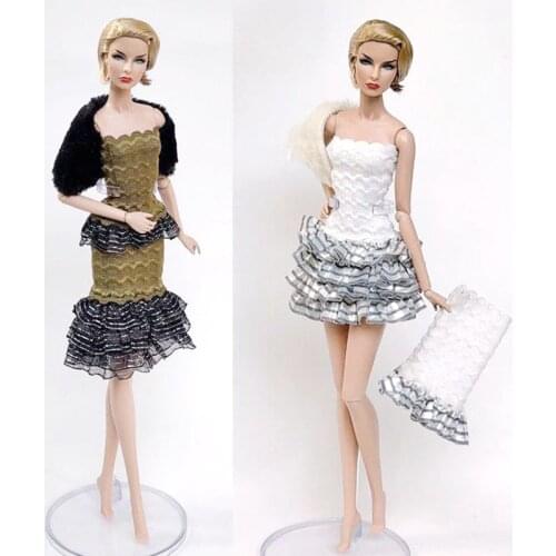 1set High Fashion Doll Clothes For Barbie Doll Outfits Top Shirt & Skirt & Shawl Party Gown Kids Toy 1/6 Doll Accessories