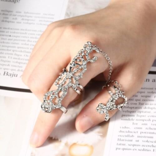 1Pc Womens Crystal Multiple Knuckle Ring Fashion Silver Color Leaf Flower Finger Ring Rhinestone Hollow Female Jewelry