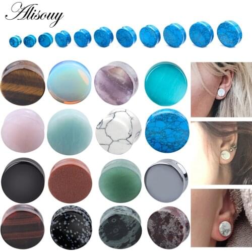 Alisouy 2PCS/Lot Stone Ear Plugs Gauges Earrings Ear Plug Flesh Tunnel Piercing Expander Ear Stretcher Body Piercing Jewelry