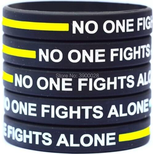 300pcs Thin Yellow Line No One Fights Alone Silicone Wristband Bracelet Free Shipping By DHL