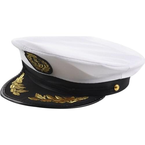 AUAU-Adult Yacht Boat Captain Hat Navy Cap Ship Sailor Costume Party Fancy Dress Black+White