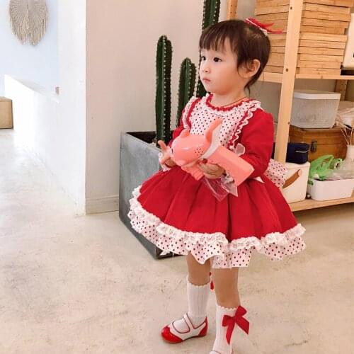 2019Winter Children Baby Princess Dress Red Dress Spanish Palace Christmas Dress Girl Kids Dresses for Girls Girls Birthday Gift