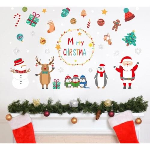 DIY Christmas Day Wall Sticker Christmas Multi Figure Bedroom Living Room Removable Waterproof Glass Home Decor Wall Sticker