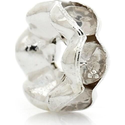 DoreenBeads 100PCs 6mm silver color Rhinestones Rondelle Spacer Beads (B10185)