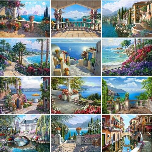 Evershine Diamond Embroidery Seaside Town Diamond Painting Full Square Round Drill Scenery Picture Of Rhinestone Home Decoration
