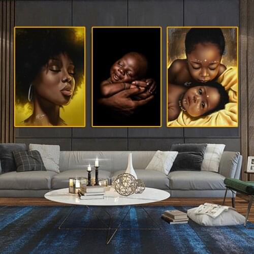 African Beauty Art Canvas Painting Cute Black Baby Child Posters and Prints Wall Pictures for Living Room Home Decoration
