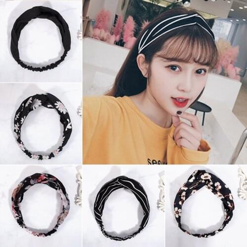 Fashion Women Girls Black Bohemian Hair Bands Print Headbands Vintage Cross Turban Bandage Bandanas HairBands Hair Accessories