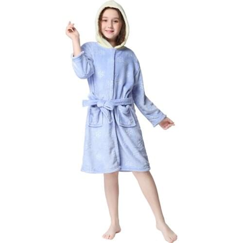 Fashion Blue Hooded Bathrobe Kigurumi Unicorn Anime Cartoon Bath Childrens Sleepwear Baby Kids Bath Robes Girls Pyjamas