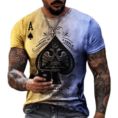 Mens Ace of Spades T-shirt 3D Color Printing Short-Sleeved Top Oversized Streewear Summer Breathable Casual Sports T-Shirt