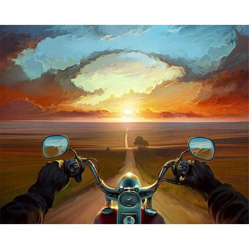 DIY Digital Painting By Numbers riding a motorcycle oil painting mural Kits Coloring Wall Art Picture Gift frameless
