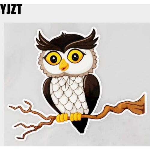 YJZT 13.7CM×11.4CM Cartoon Owl Bird On The Tree Car Sticker PVC Decal 11C-0019