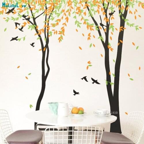 Customs Two Colors Large Trees Wall Sticker Nursery Home Decor Living Room Decals Nursery With Birds Vinyl Murals YT3613