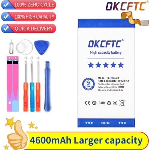 OKCFTC 4600mAh TLP035B1 Good Quality Battery for BlackBerry Keytwo KEY2 Smartphone Free tools Stand Holder Stickers