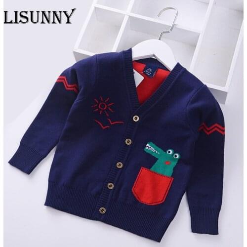 Autumn Winter School Outfits 2020 Trendy Cartoon dinosaur Boys Sweaters Double Thicken Baby Cardigans Knit Clothes Kids Clothing