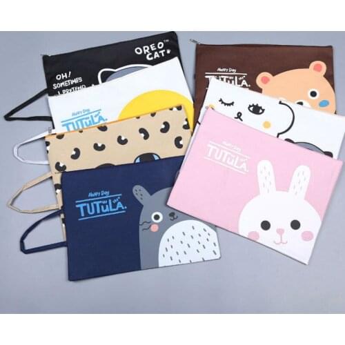 7pcs/lot A4 Hand zipper File Bag Folder Cartoon File Kit Oxford Bag School Student Office Supplies free shipping