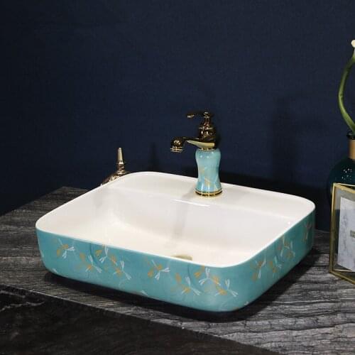 Rectangular Bathroom Counter Top Wash Basin Cloakroom Hand Painted Vessel Sink bathroom sink countertop basin
