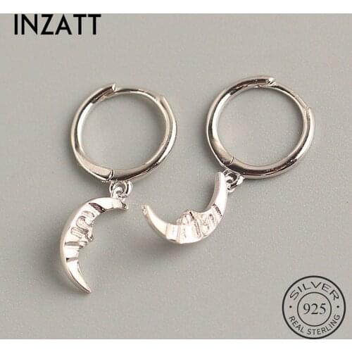 INZATT Real 925 Sterling Silver Moon Hoop Earrings For Fashion Woman Party Fine Jewelry Geometric Minimalist Accessories Gift