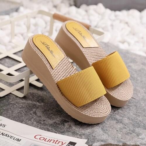 Slip Casual Shoes Female Slides Platform Slippers Women Shoes Woman 2021 Summer Breathable Cloth Open Toe Vintage Retro Shoes
