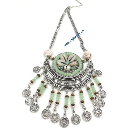 Vintage tibetan handmade beads chain necklace flower crystal pendants Boho style collier femme statement Necklace summer style