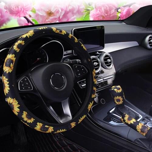 37-38cm Car Steering Wheel Cover Daisy Flower Auto Interior Decoration Knitted Steering Wheel Cover Universal Car Accessories