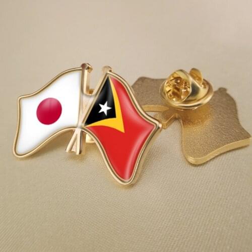 Japan and East Timor Crossed Double Friendship Flags Lapel Pins Brooch Badges