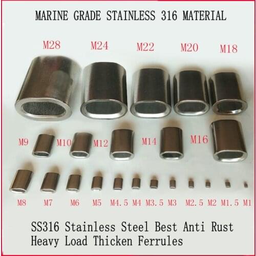 HQ MG01 MARINE GRADE Stainless Steel 316 Wire Rope OVAL Ferrule Sleeve Wire Rope Clip Clamp (For 0.8-28MM Wire Rope Cable)