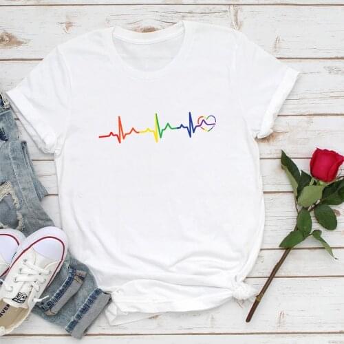Seeyoushy Colorful Heart Printing Valentines Day Woman Tshirts Harajuku Top Femme Round Neck Women Clothes Plus Size Ropa Mujer