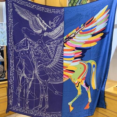 Scarf Women Medieval Pegasus Vintage Sage Green Hijab 135*135 Cm Silk Twill Sand-washed Bandana Shawl Hand Curled Scarf