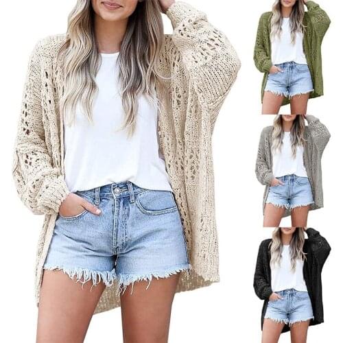 2021 Knitted Cardigan For Women Solid Autumn White Cardigan Sweater Women Loose Hollow Coat Kardigan Sweter Cardigans Korean Top