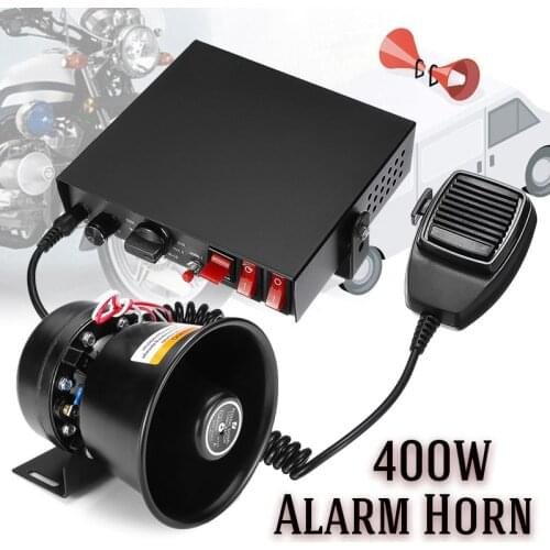 12V 400W 150dB 9 tones Alarm Horn Loud Car Polices Siren + Mic PA Speaker Warning/Recording Electronic Bell Volume Adjustable