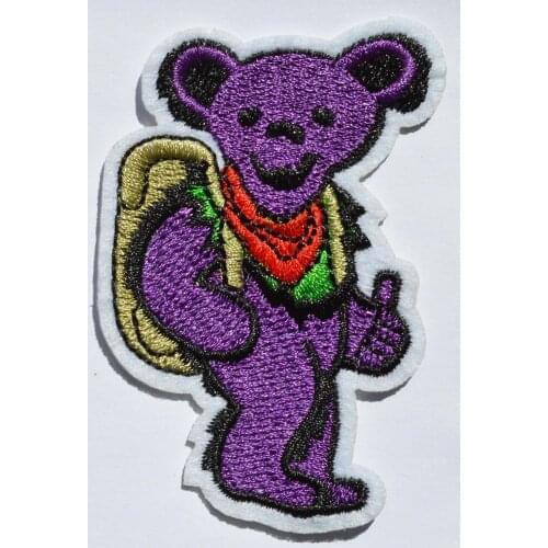 Purple Grateful Dead Dancing bolt bear ~ hitching ~ shakedown USA - Embroidered Iron On Patch (Size is about 5 * 7.5 cm)