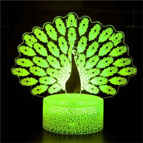 3D animal peacock night light doll model home decoration statue ornaments birthday home crafts 16color Christmas gifts LED light
