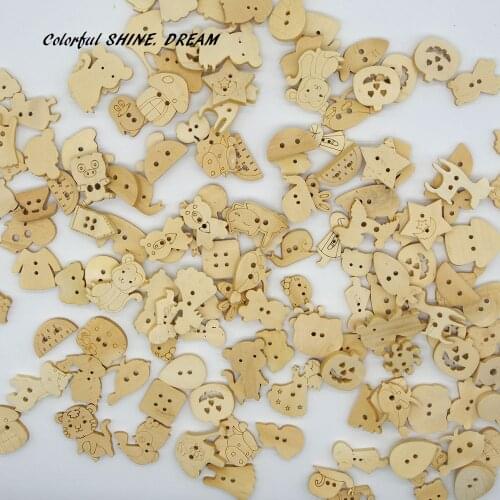 50pcs Wood Buttons Decorative Animal Mixed Natural Color Sewing Button Scrapbooking Embellishments Crafts
