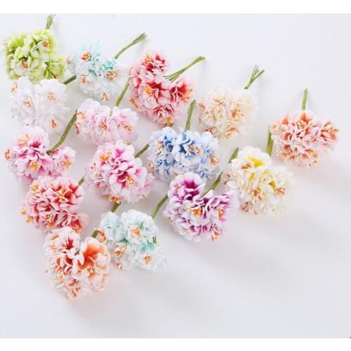 6pcs Silk Gradient Stamen Artificial Flowers Handmade Bouquet For Wedding Home Decoration DIY Scrapbooking Wreath Fake Flowers