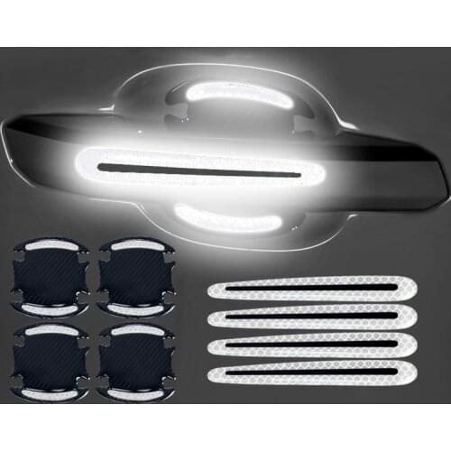 1 Set Car Universal Plastic White Anti Scratch Reflective Door Handle Bowl Protective Sticker Strip Trims