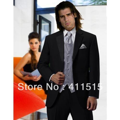 FREE shipping/Custom Made cheap man tuxedos/Black Groom wear dress Notch Lapel Groomsmen Men Wedding men wear Suits