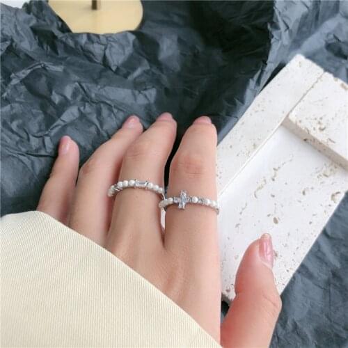 Ckysee S925 Sterling Silver Pearl Ring Ladies Style Adjustable Combination Romantic Index Finger Ring Temperament Silver Jewlery