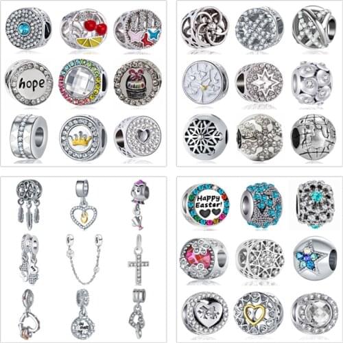 Simple Style Big Ball Stars Crystal Flowers diy bead fit Original charms Bracelet trinket jewelry for women Gifts