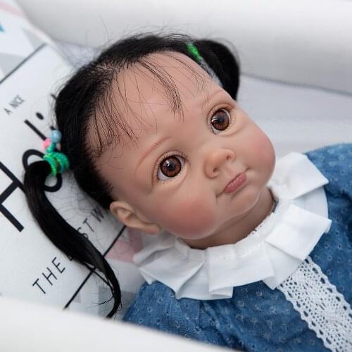 KEIUMI Reborn Baby Dolls Black Skin 55 CM Cloth Body Toddler African girl bebe reborn Toy For Kids Birthday Gift