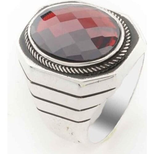 Red Zircon Silver Men Ring Model 7
