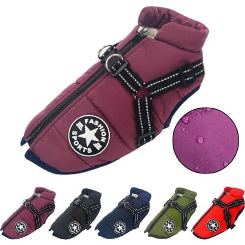 Large Pet Dog Jacket With Harness Winter Warm Dog Clothes For Labrador Waterproof Big Dog Coat Chihuahua French Bulldog Outfits