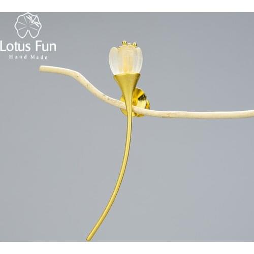 Lotus Fun Real 925 Sterling Silver Natural Crystal Handmade Designer Fine Jewelry Lily of the Valley Flower Brooches for Women