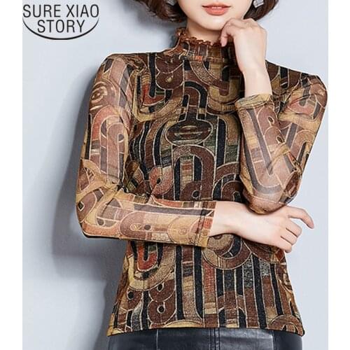 Blusas Mujer De Moda 2021 Autumn New Slim Fit Ladies Tops Thin Printed Women Tops Plus Size Office Lady Full Shirt 5934 50