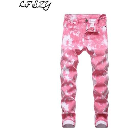 Jeans Men 2020 New Mens Color Elastic Denim Pants Mens Slim Print Mid Waist Pants More Size 28-40 42