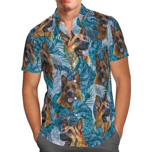 German Shepherd 3D Beach Hawaiian 2021 Summer Shirt Short Sleeve Shirt Streetwear Oversized 5XL Camisa Social Chemise Homme