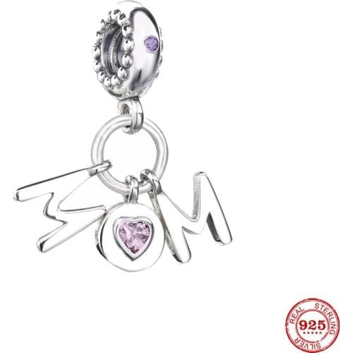 New Original Silver Color Mom Dangle Bead Window Charm Fit European Pandora Charms Bracelet Bangles Diy Jewelry P062