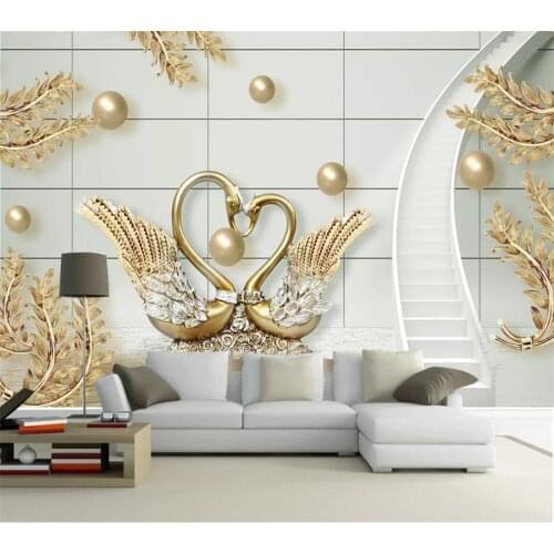 Wellyu Custom wallpaper luxury 3d обои swan gold jewelry rotating staircase background wall papers home decor mural 3d wallpaper
