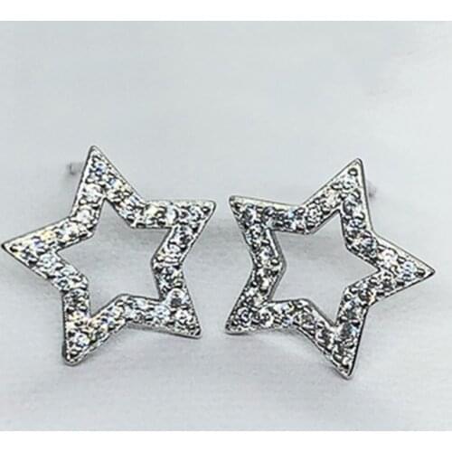 Huitan Lovely Star Stud Earrings Full Cubic Zirconia Bling Bling Girls Earrings Piercing Simple Stylish Versatile Women Jewelry