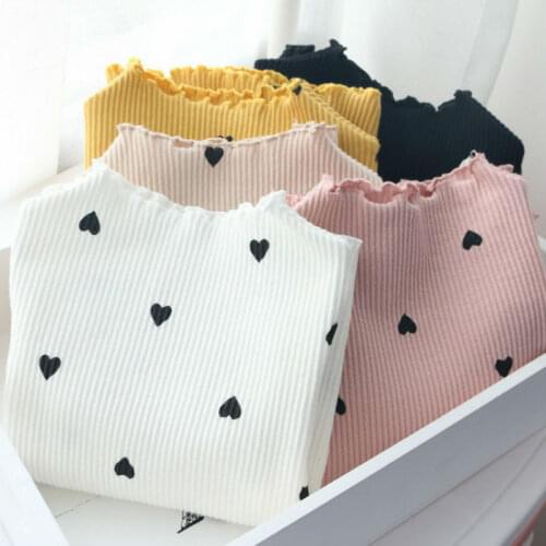 Cute Girl T-shirt Winter Baby O-Neck Love T-Shirt Girl Long Sleeve Bottoming Shirt Cotton Child Long Sleeve T-Shirt 5 Color