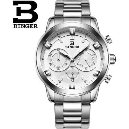 Chronograph Sports Watches For Men Luxury Brand Wristwatch BINGER Military Quartz Watch Waterproof Steel Watch B-9011G
